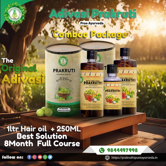 🔺1000ML HAIR OIL, 250ML SHAMPOO Adivasi Prakruthi Pure Ayurveda ( Long hair Growth hair and white hair 8 Month full corse package 📦 )