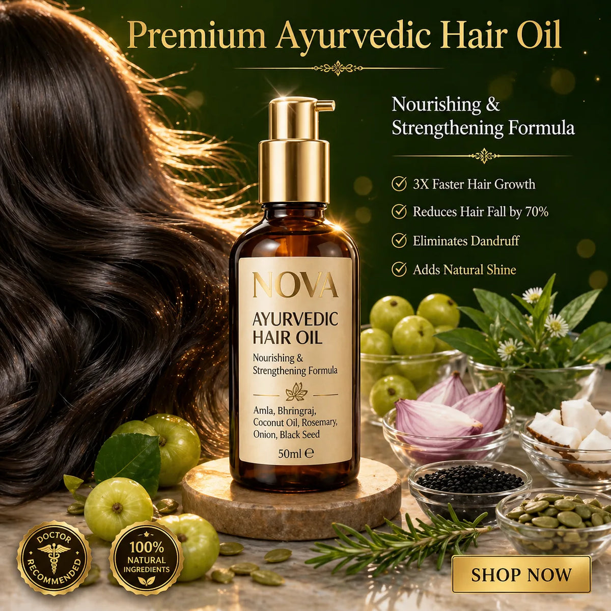 NOVA Ayurvedic Black Hair Oil - 50ml