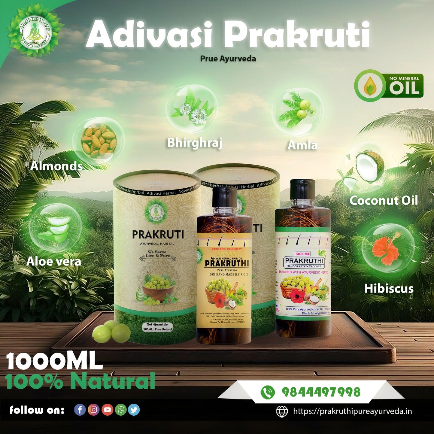 🔻Adivasi Prakruthi Pure ayurveda Hair Oil Buy 1000ML full course📦