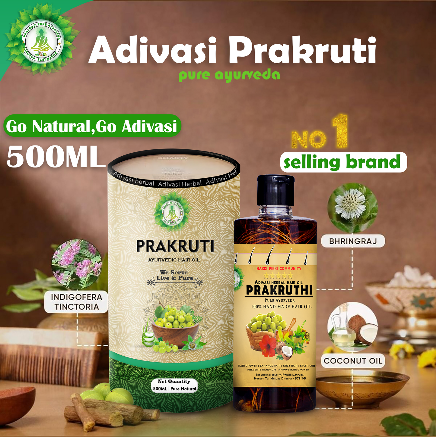 🔻500ML Adivasi Prakruthi Pure Ayurveda hair oil( Long hair Growth hair and white hair 4 Month corse package )