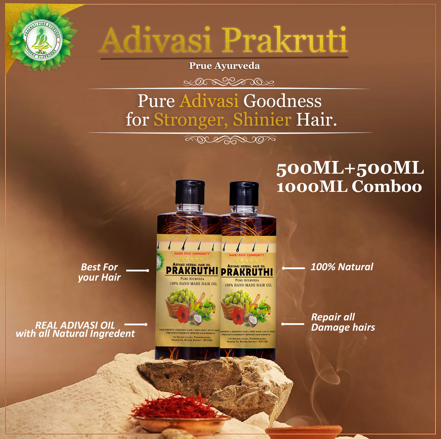 🔻Adivasi Prakruthi Pure ayurveda Hair Oil Buy 1000ML full course📦