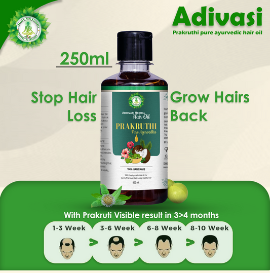 🔻250ML Adivasi Prakruthi Pure Ayurveda hair oil (Long hair Growth hair and white hair 45 days Trail package)